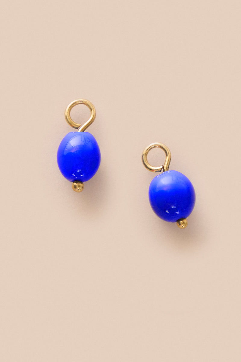 PAIR OF GLASS ARTISANAL BEADS - MARINA BLUE